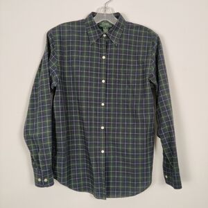 Ralph Lauren Women's Green Blue Plaid Bottom Down Shirt Size Small 100% Cotton